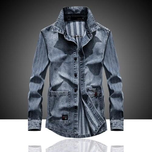 Denim Shirt Men Cotton Jeans Shirt Fashion Autumn Slim Long Sleeve Cowboy Shirt Stylish Wash Slim Tops Street Wear chemise homme