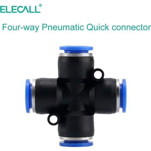 ELECALL 5PCS cross pneumatic fittings quick fitting OD Hose Tube Gas Connector 4/6/8/10/12mm Cross 4 Ways Air Pneumatic