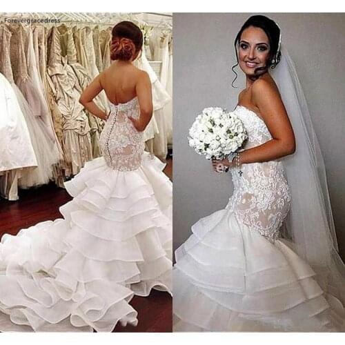 Cascading Ruffles Mermaid Wedding Dresses Sweetheart Neckline Organza Women Wear Bridal Gowns Custom Made Plus Size Available