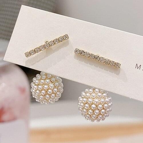 Korea Dongdaemun 925 Silver Needle Zircon Pearl Ball Earrings for Woman Simple Versatile Exquisite Small Stud Earring