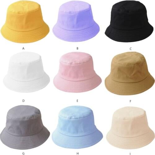 Korean Adult Kids Summer Foldable Bucket Hat Solid Color Hip Hop Wide Brim Beach UV Protection Round Top Sunscreen Fisherman Cap
