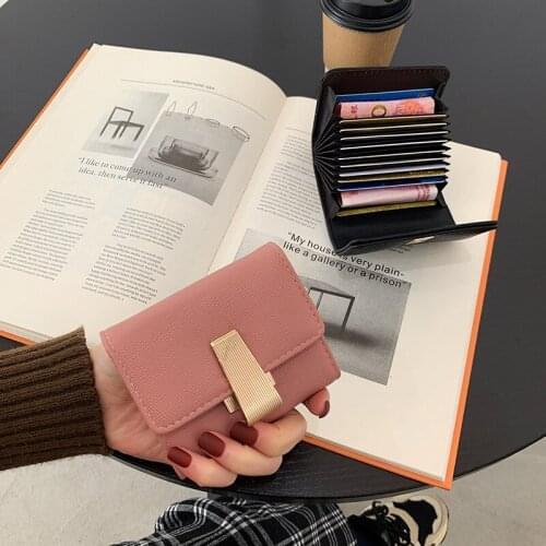 Simple Folding Women Small Multiple Card Slots Holders Short Hardware Hasp Fashion Coin Purse PU Leather Wallet Organizer Case