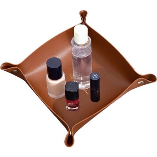 Leather Makeup Organizer Storage Box Foldable Jewelry Organizers Basket For Cosmetics Lipstick Holder