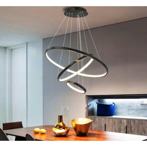 Nordic Round Ring LED Pendant Light with Remote Control Lamps Black Living Dining Room Furniture Home Decoration Indoor Lighting