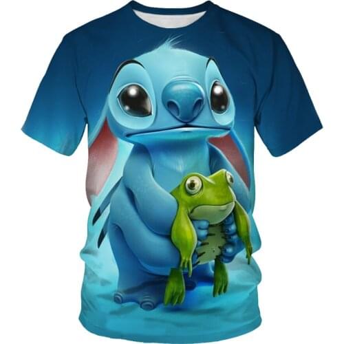 Summer fashion new mens and childrens T-shirts Anime Stitch 3D printing casual cute short-sleeved shirt
