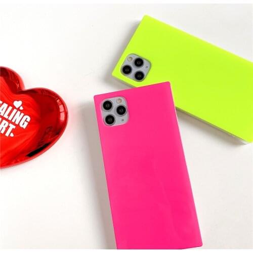 Fashion Square Phone Cases For iPhone 12 mini 11 pro max Xs max XR X 8 7 Plus Fluorescent color Soft Right angle border Cover