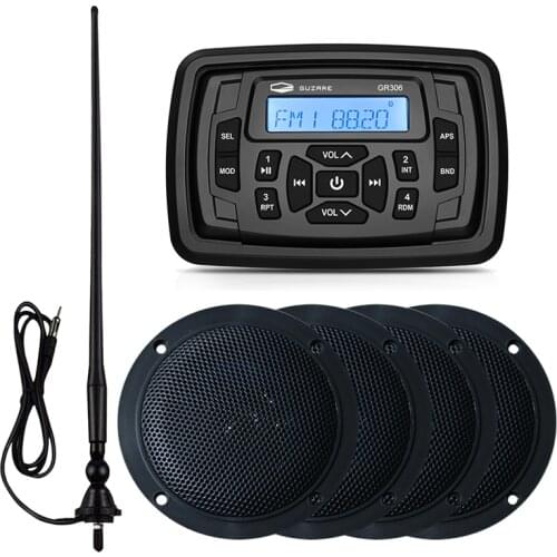 Marine Waterproof Radio Audio Stereo Bluetooth Receiver FM AM Car MP3 Player+2 Pairs 4Inch Marine Speakers+Boat FM Antenna