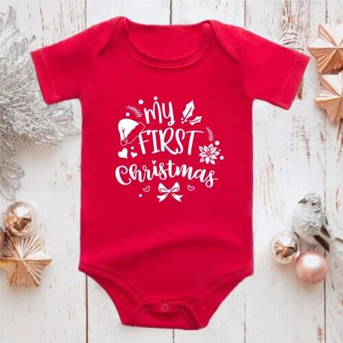 My First Christmas Letter Print Romper Jumpsuit Infant Newborn Baby Girls Boys Short Sleeve Red Outfit Christmas Clothes Gifts