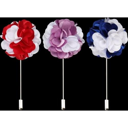 Handmade Mens Brooches Floral Lapel Pin for Men Suit Long Neddle Fabric Flower Brooch Pins for Wedding Fashion Mens Jewelry