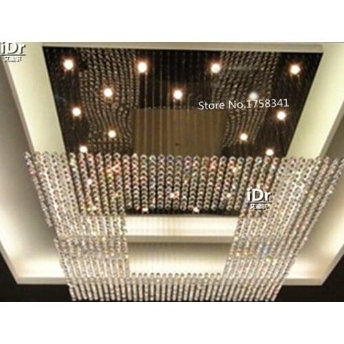 New square modern string big crystal chandelier hotel lobby chandelier lighting L1000xW1000xH1500mm Upscale atmosphere