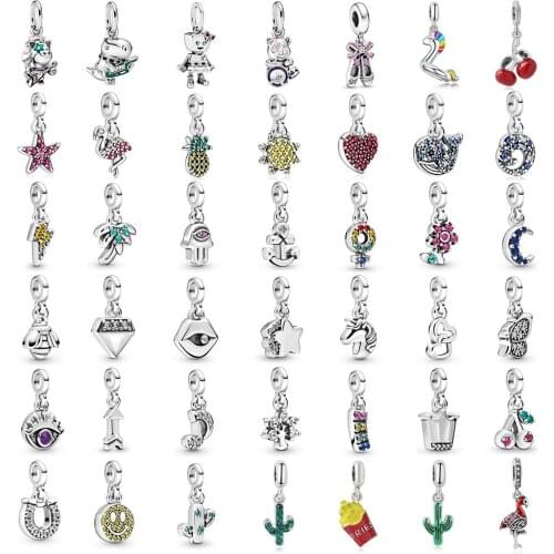 New Silver Plated Flamingo Dolphin Cactus Ballet Punk Dangle Pendants Diy Beads Fit for Pandora Charms Bracelets Wome Gift