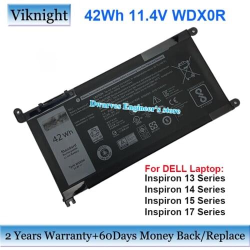 Original 42Wh WDXOR P69G RRJDX T2JX4 1VX1H FC92N FW8KR 9W9MX Battery 11.4V For Dell Inspiron 13 14 15 17 5378 7000 7570 7368