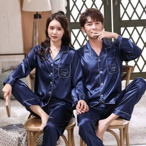 Pajama suit Satin Silk Pajamas Sets Couple Sleepwear Family Pijama Lover Night Suit Men & Women Casual Home Clothing