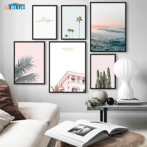 Nordic Poster Green Leaves Coconut Tree Cactus Wall Art Canvas Painting Posters Prints Sea Wall Pictures For Living Room Quote
