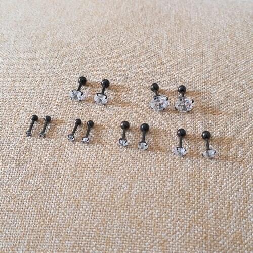 Size From 2mm To 8mm 316 L Stainless Steel Black Plated With Round White Zircons Screw-back Stud Earrings For Men And Women