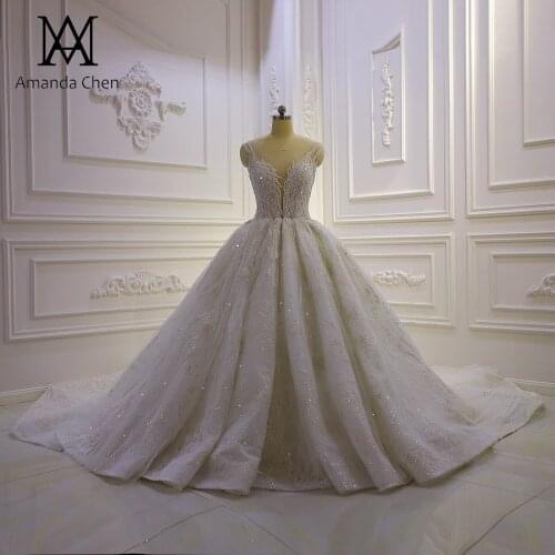 Robe mariee Cap Sleeve Lace Applique Crystal Off White Wedding Dress