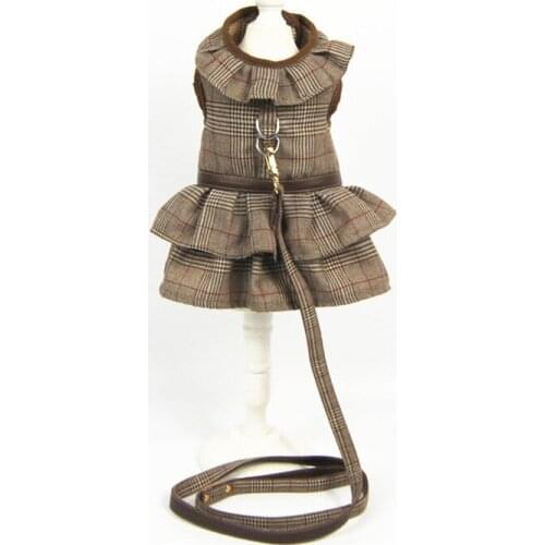 Luxury Dog Clothes Skirt Cat Plaid For Dogs Winter Pug Pet Dog Harness And Leash Set Small Dog For Girl Schnauzer Shih tzu Corgi