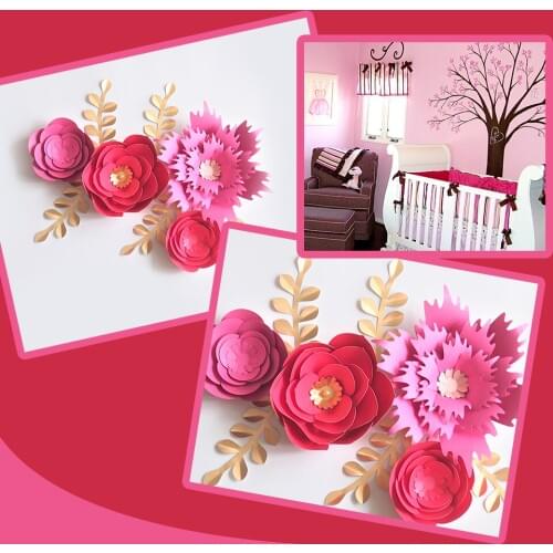 Handmade Cardstock Rose DIY Paper Flowers Leaves Set For Wedding & Event Backdrops Decorations Nursery Wall Deco Video Tutorials
