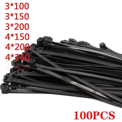 3x150/200/4*250 Self-Locking Plastic Nylon Wire Cable Zip Ties 100pcs Black Cable Ties Fasten Loop Cable Various Specifications