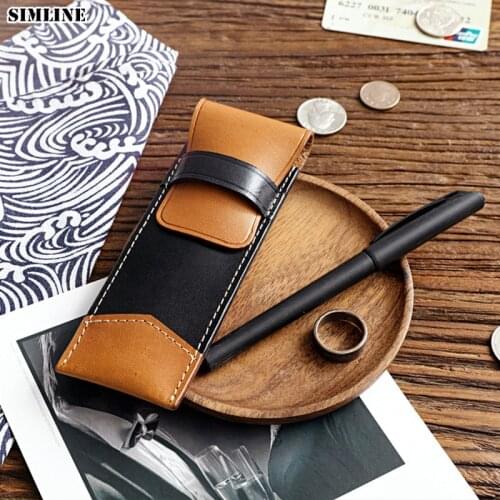 Genuine Cow Leather Pen Bag Vintage Handmade Men Women Children Student Long Pencil Bag Case Holder Glasses Bags School Supplies