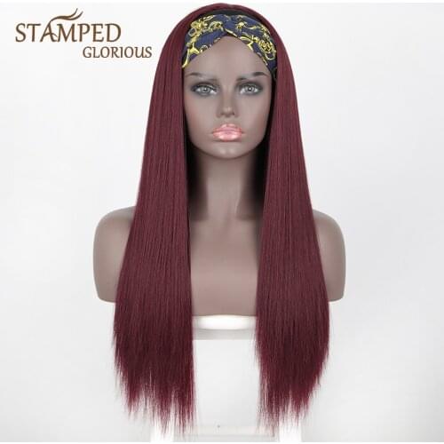 Stamped Glorious Red Headband Wig Straight Hair Synthetic Straight Wigs for Black Women Wig for Daily/Party High Temperature