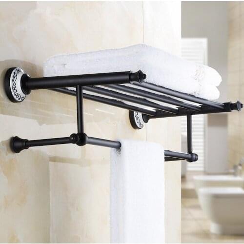 Solid copper Antique Black Design Towel Rack,Modern Bathroom Accessories Towel Bars Shelf ,Ceramic Base Towel Holder /toalheiros