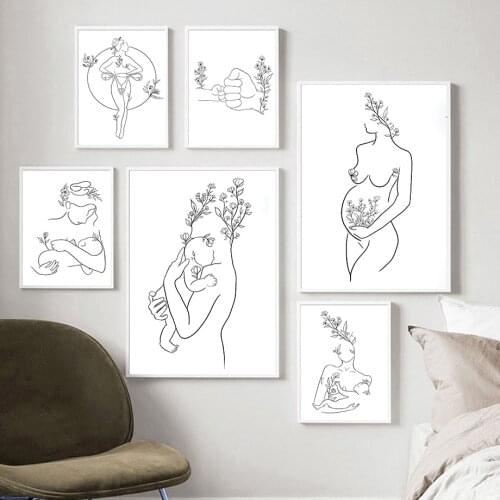 Vintage Family Love Mom Baby Hand Line Wall Art Canvas Painting Nordic Posters And Prints Wall Pictures Kids Room Nursery Decor