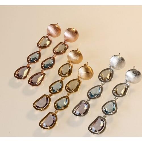 Vintage Long Pedant Colorful Crystal Women drop Earring Fashion Copper Metal Luxury Banquet Jewelry