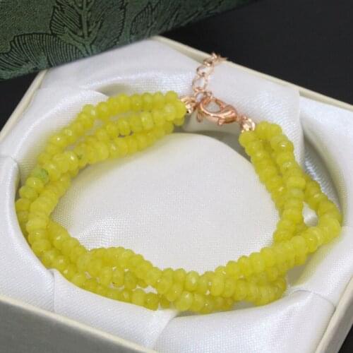 High grade unique multilayer 3 row faceted abacus lemon yellow jades stone chalcedony 2*4mm beads bracelet jewelry 7.5inch B2785