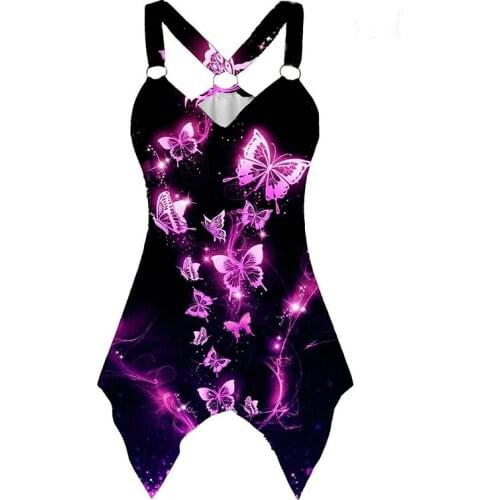 Tank Top Women Sleeveless Irregular Hem Sleeveless Shirts Summer Casual Harajuku Butterfly Print Sexy Female Vest Tshirts Tops