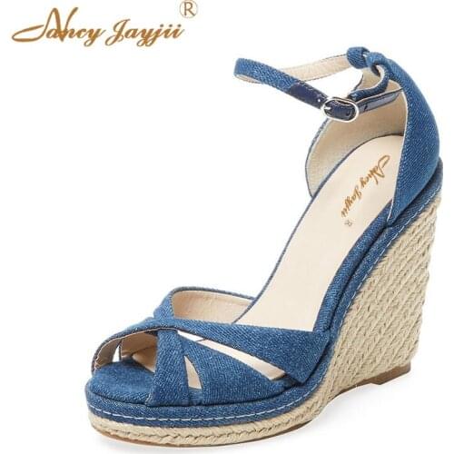 Women Sandals Female Adult Shoes Wedges Platform Ankle-Wrap Buckle Super High Wedges heel Leisure Classics Sexy Nancyjayjii 2019