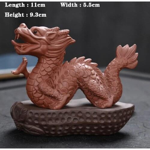 Zisha Chinese Dragon Crafts Figurines Purple Clay Tea Pet Household Office Tea Accessories Car Decoration Toy Free Shipping