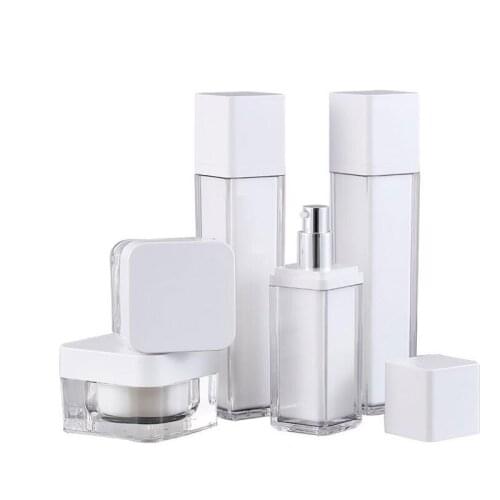10pcs/lot Acrylic Cosmetic Suit Gorgeous White 50ml Pump Lotion Bottle Refillable Cream Jar Empty 30 50g Makeup Tool