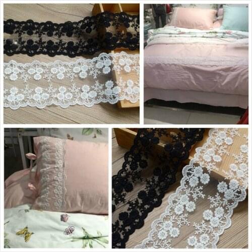 10Yard/Lot DIY Clothes Home Decoration Accessories Black White Lace Trim 11CM Wide Cotton Embroidery Flower Lace Fabric