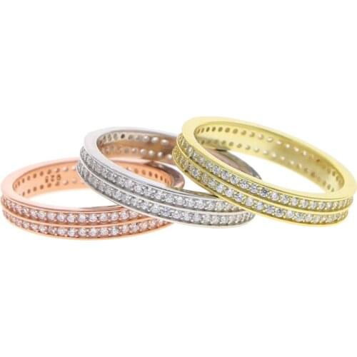 100% 925 sterling silver double raw cubic zirconia engagament band CZ eternity band ring for women bling 5A CZ wedding rings