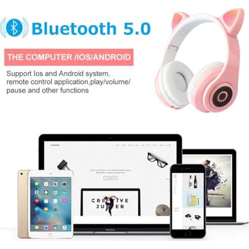 LED Cat Ear Wireless Headphones Bluetooth 5.0 Young People Kids Headset Support TF Card Noise Cancelling Game Headphone Dropship