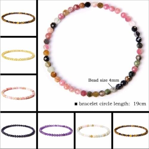4mm Faceted Tourmaline Bracelets For Women Men Natural Stone Amethysts Zircon Quartzs Stretch Rope Reiki Jewelry Bohemia Pulsera