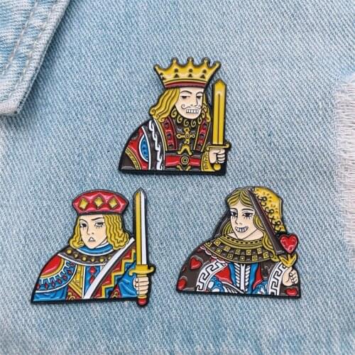 Poker Pins Unisex Brooches King Queen Denim Coat Backpack Lapel Pin Badge Heart Jewelry Gift