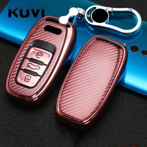 Carbon Grain TPU Car Remote Key Case Cover Shell Bag For Audi A1 A3 A4 A5 A6 A7 A8 Quattro Q3 Q5 Q7 2009-2015 Accessories