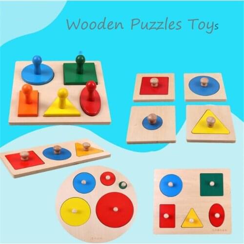 Kids Wooden Puzzles Toys Learning Geometric Shape Panels Hand Grasping Board Educational Preschool Training Montessori Toys