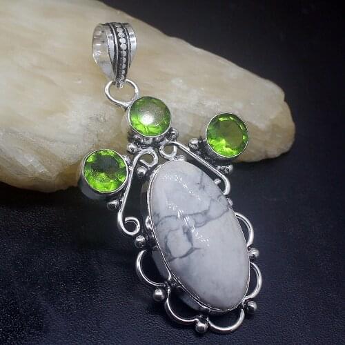 Gemstonefactory Jewelry Big Promotion Single Unique 925 Silver Vintage Ocean Jasper Green Peridot Women Lady Necklace Pendant