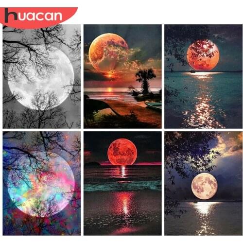 HUACAN Full Square/Round Diamond Painting Kit Moon Mosaic Landscape 5D DIY Diamond Embroidery Sea Needlework Wall Art