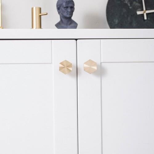 Brass Nordic Light Luxury Simple Hexagonal Drawer Furniture Cabinet Door Handle Black Gold Small Hexagon Handle