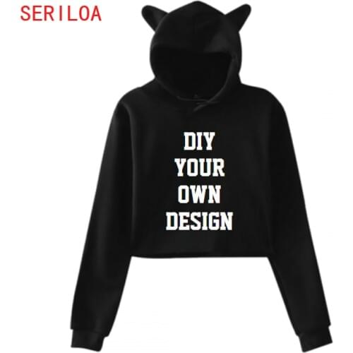 Custom Cat Ear Cute Hoodie Pullovers DIY Women Sweatshirt Crop Top Hoodies Print LOGO/TEXT/PHOTO
