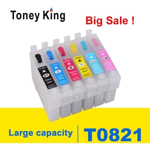 Toney King T0821 Refillable Ink Cartridge For Epson Stylus Photo T50 R290 R295 R390 RX590 RX610 RX615 RX690 1410 TX650 Printer