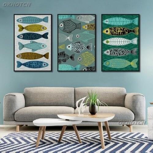 Cartoon Abstract Fish Canvas Painting Creative Wall Art Print Picture Kids Room Decorative Poster Living Room Home Decoration
