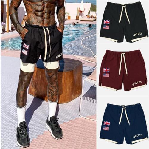 Mens Summer New Double Deck Fitness Sport Shorts Gym Running Workout Bermuda Bodybuilding Quick Dry Short Pants Male Clothing