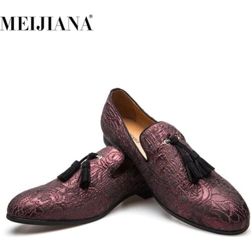 MEIJIANA Handmade Suede Men Loafers Fashion Slip On Moccasins Tassel Shoes Luxury Genuine Leather Man Party And Prom Shoes