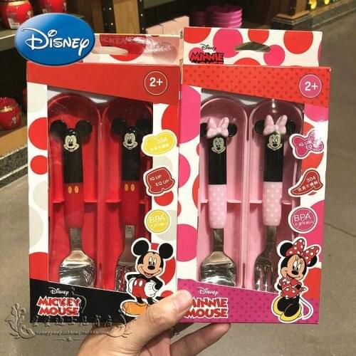 Disney Mickey Mouse Minnie Cartoon Cute Fork Spoon Combination Set Portable Storage Tableware