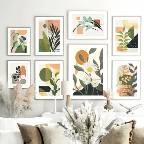 Boho Clover Daisy Leaf Bathroom Abstract Wall Art Canvas Painting Nordic Posters And Prints Wall Pictures For Living Room Decor